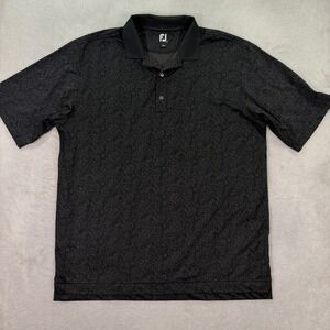 FootJoy Mens XL Polo Shirt Black Floral Performance Golf Stretch Activewear EUC